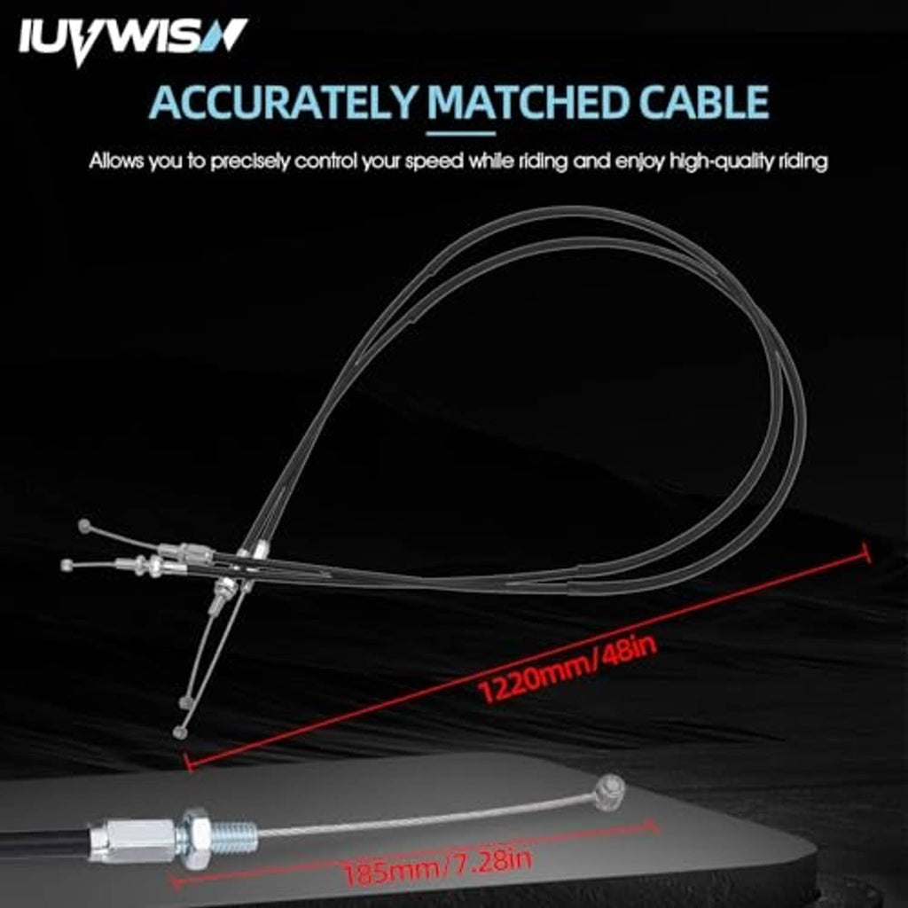 Throttle cable set with metal adjusters, black cable housing, and inner wires