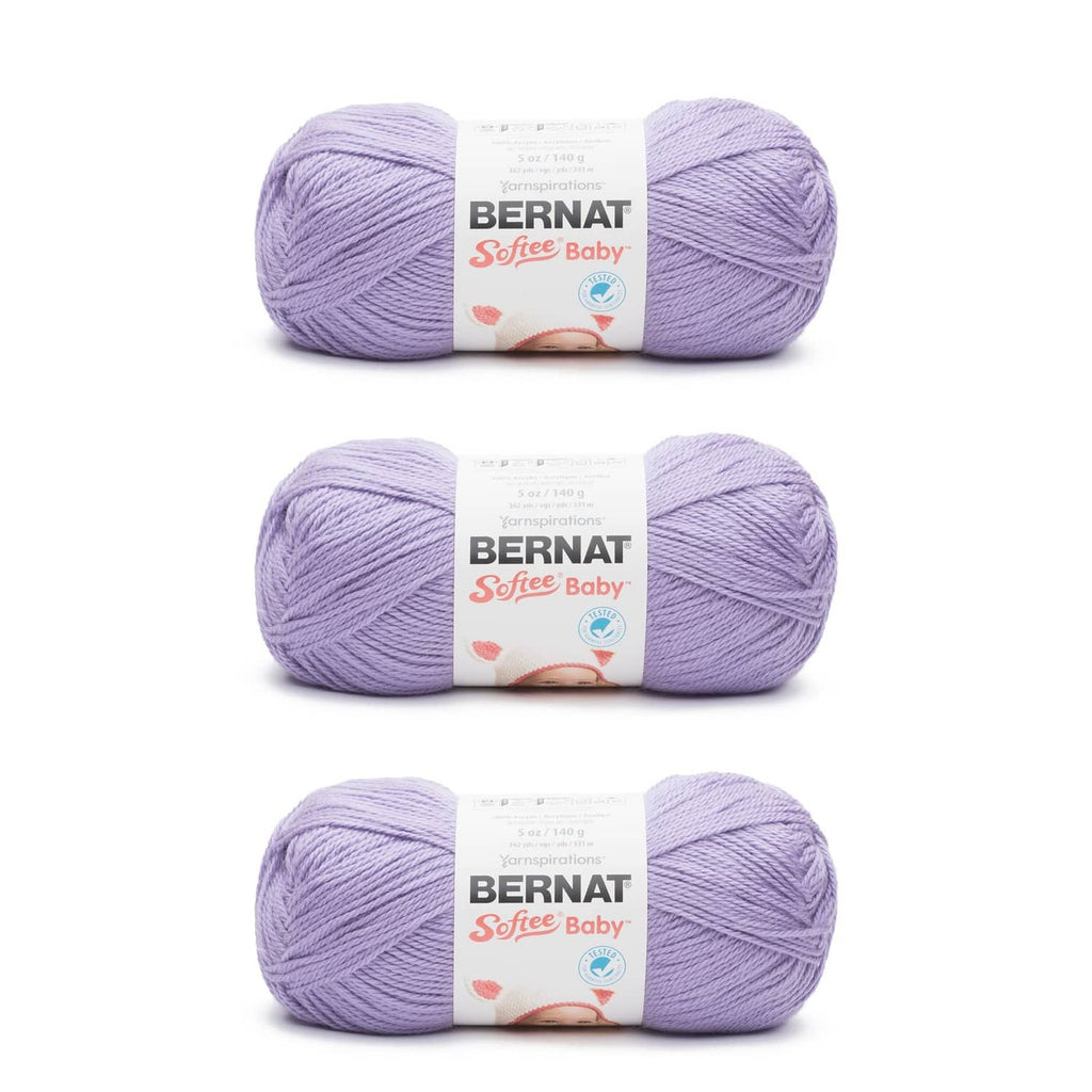 Lavender Bernat Softee Baby yarn skeins, three-pack bundles