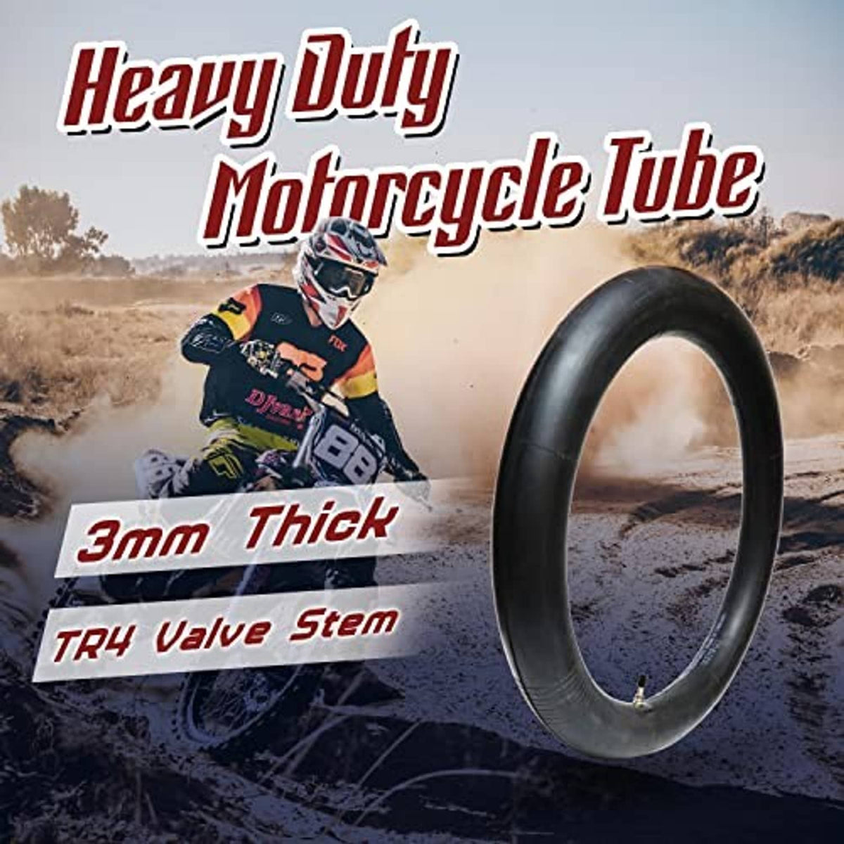 Black motorcycle inner tube loop with TR4 valve stem