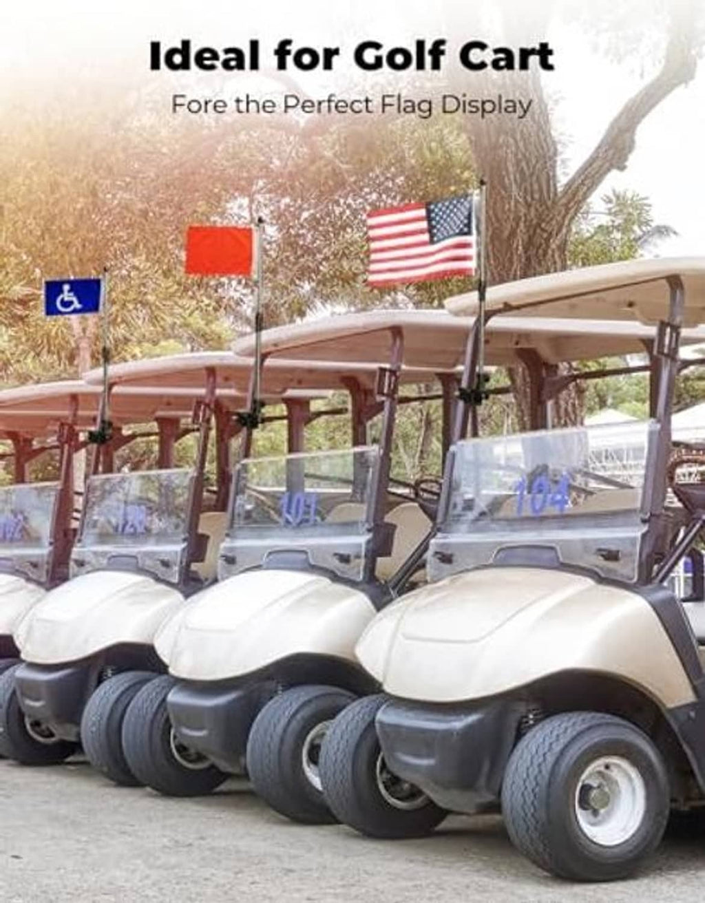 Golf cart flag holder pole with stainless mast and black base clamps