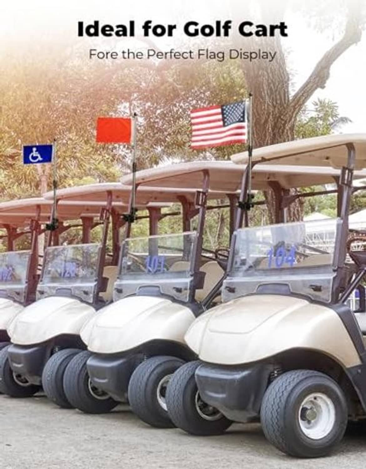 Golf cart flag holder pole with stainless mast and black base clamps