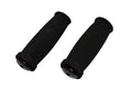 Pair of black foam scooter handle grips with open end and ridged texture