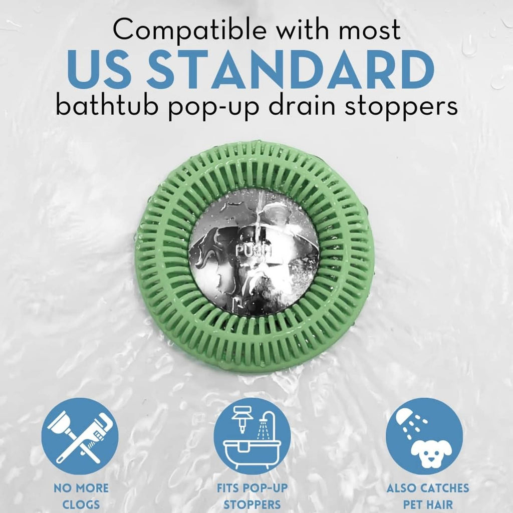 Sage green hair catcher strainer with central metal mesh disc