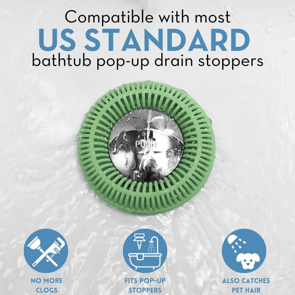 Sage green hair catcher strainer with central metal mesh disc