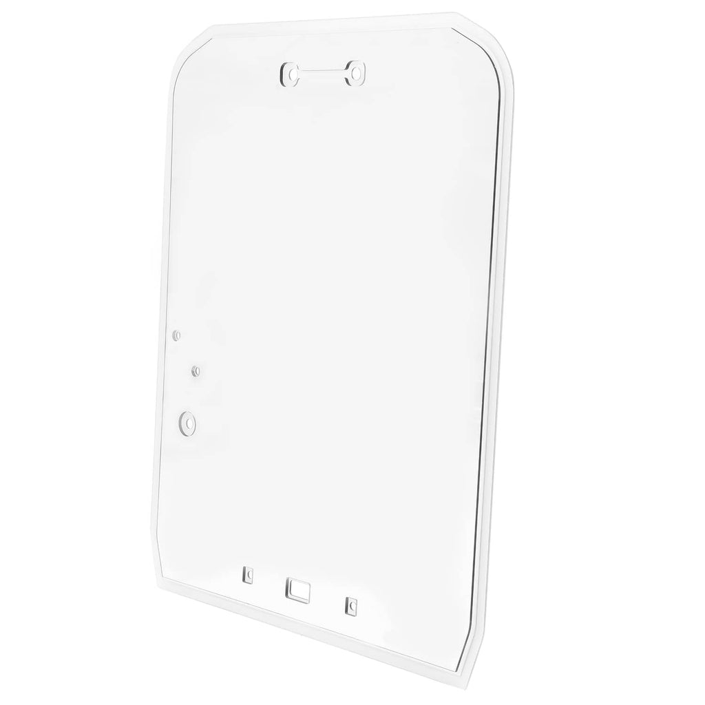 Door glass window panel with white frame and four bottom mounting points