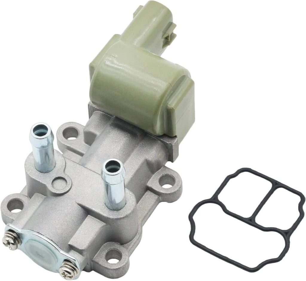 Idle air control valve with metal body, light beige plastic housing, and mounting ports