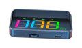 Dark blue HUD projection display showing multicolor speed digits on front