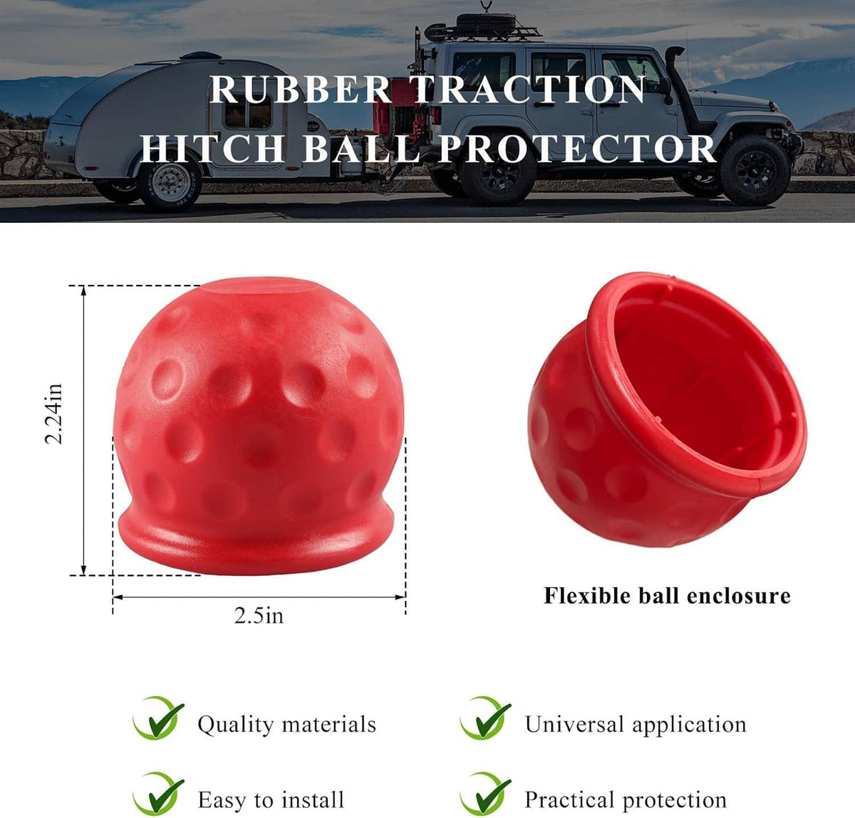 Pair of red rubber towball protectors with dome and open-cup ends for hitch balls