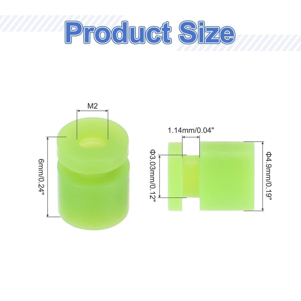 Green RC anti-vibration rubber damping ball, cylindrical shape with central hole; side view.
