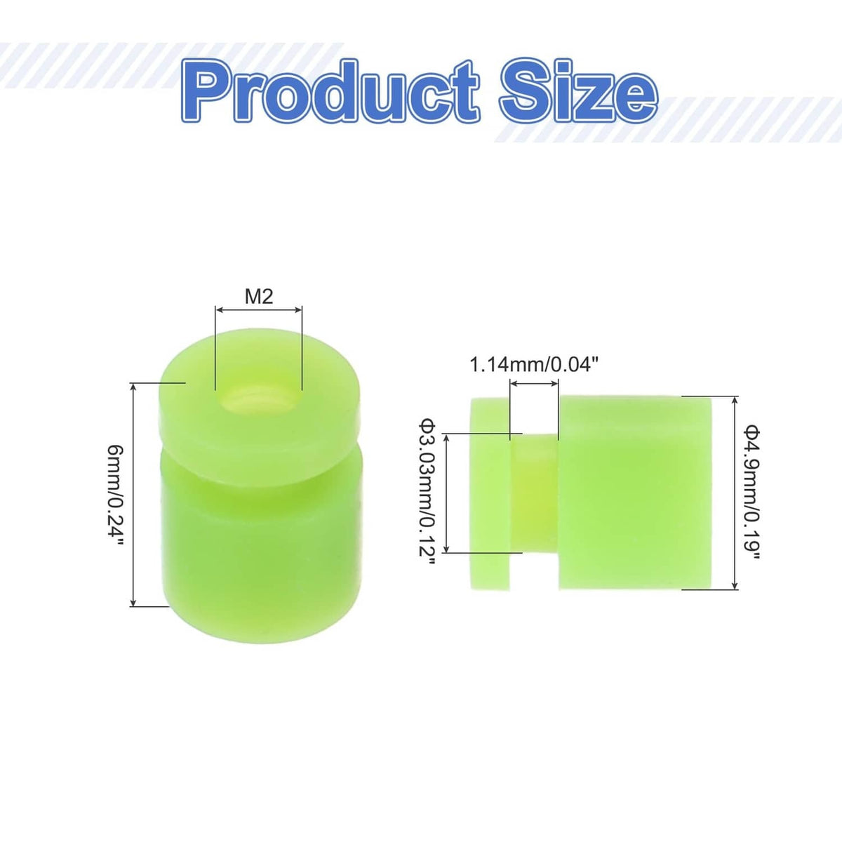 Green RC anti-vibration rubber damping ball, cylindrical shape with central hole; side view.