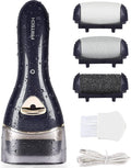 Rechargeable foot callus remover with dark roller head and cleaning brush