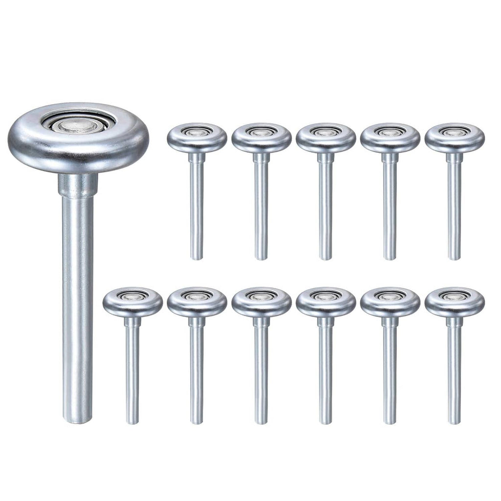 Steel garage door roller kit, silver rollers with stems, 12-piece set