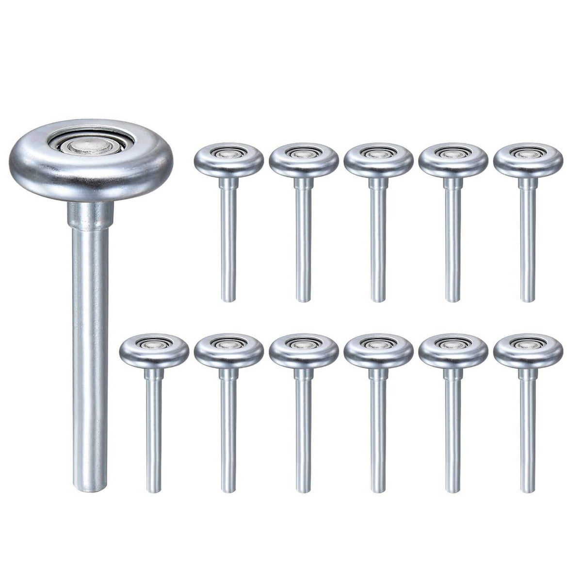 Steel garage door roller kit, silver rollers with stems, 12-piece set