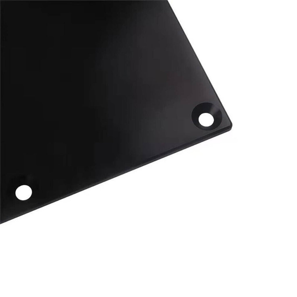 Black billet aluminum valley pan cover plate corner with round mounting hole