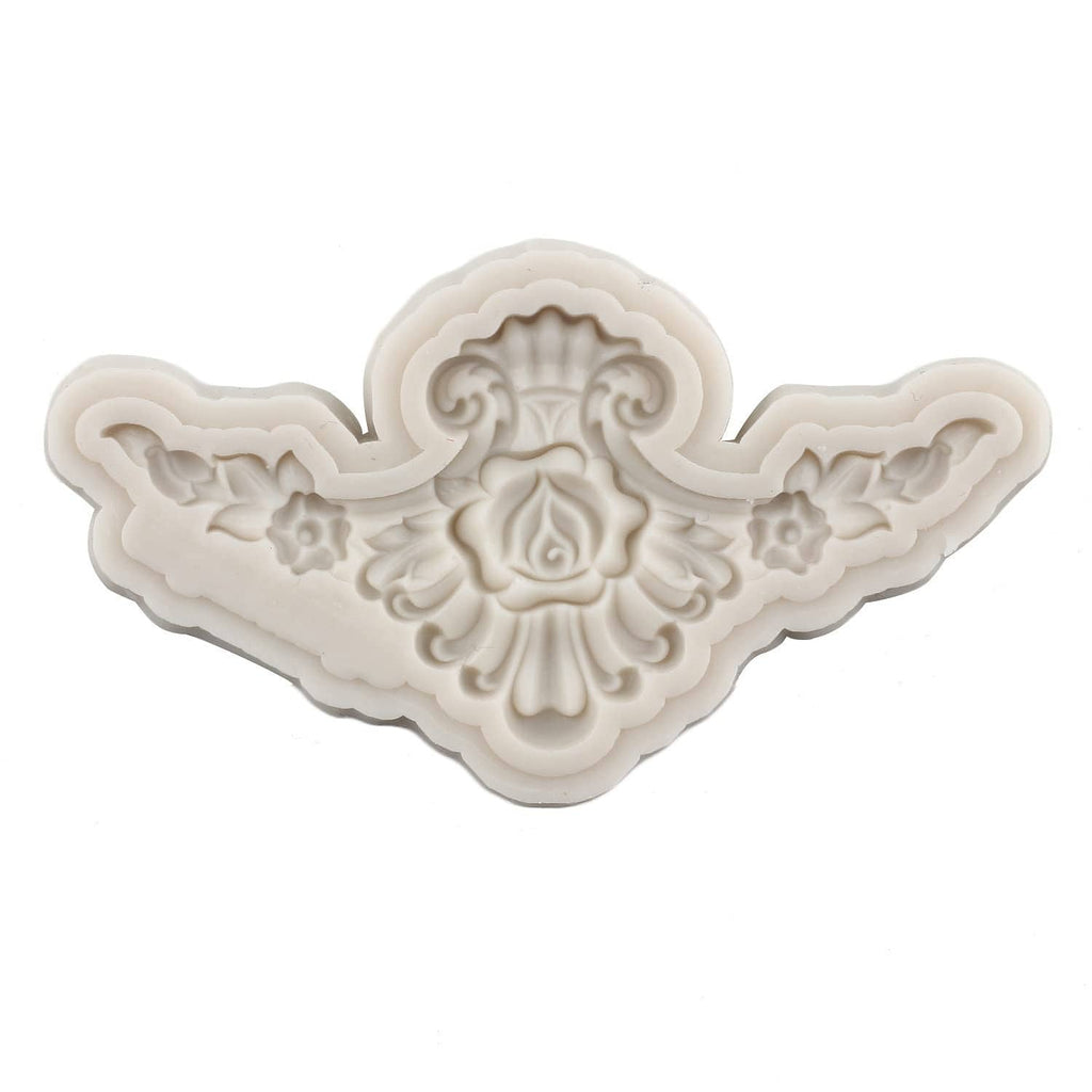 Baroque rose and wings lace silicone mold with decorative center medallion