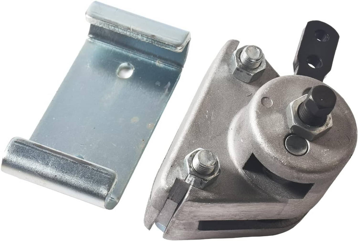 Metal brake caliper with mounting bracket and bolt hardware for cable brake setup
