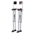 Adjustable aluminum drywall stilts with wide knee pads and rubber foot bases