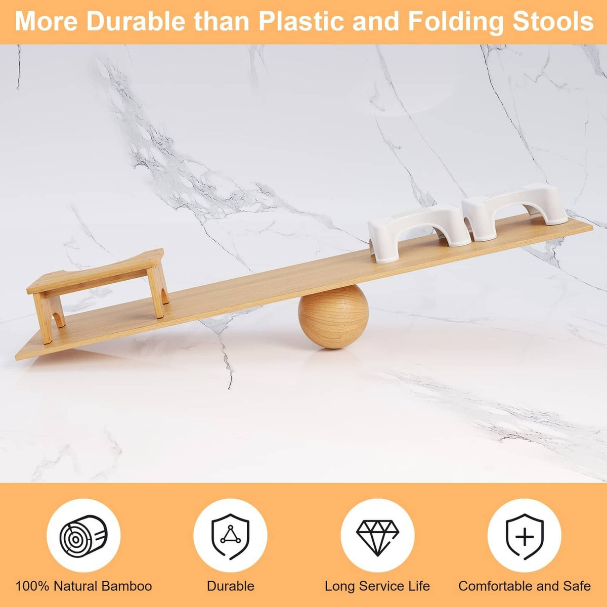 Natural bamboo toilet squat stool with sturdy arched legs for squatting