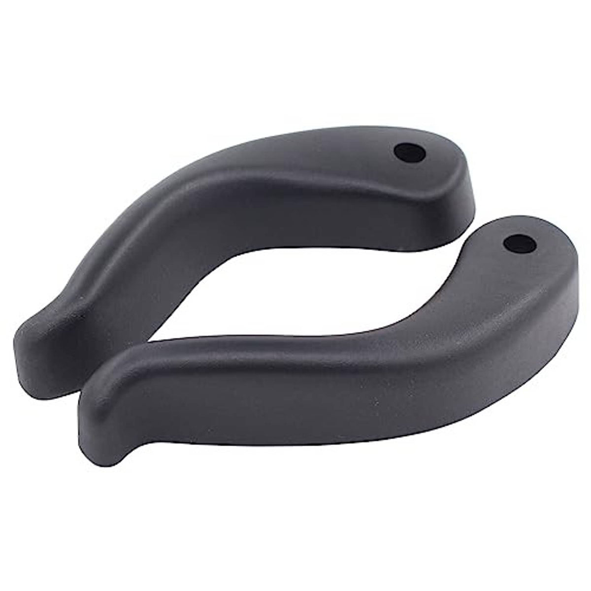 Black seat adjustment lever handle pair, curved grips with two mounting holes