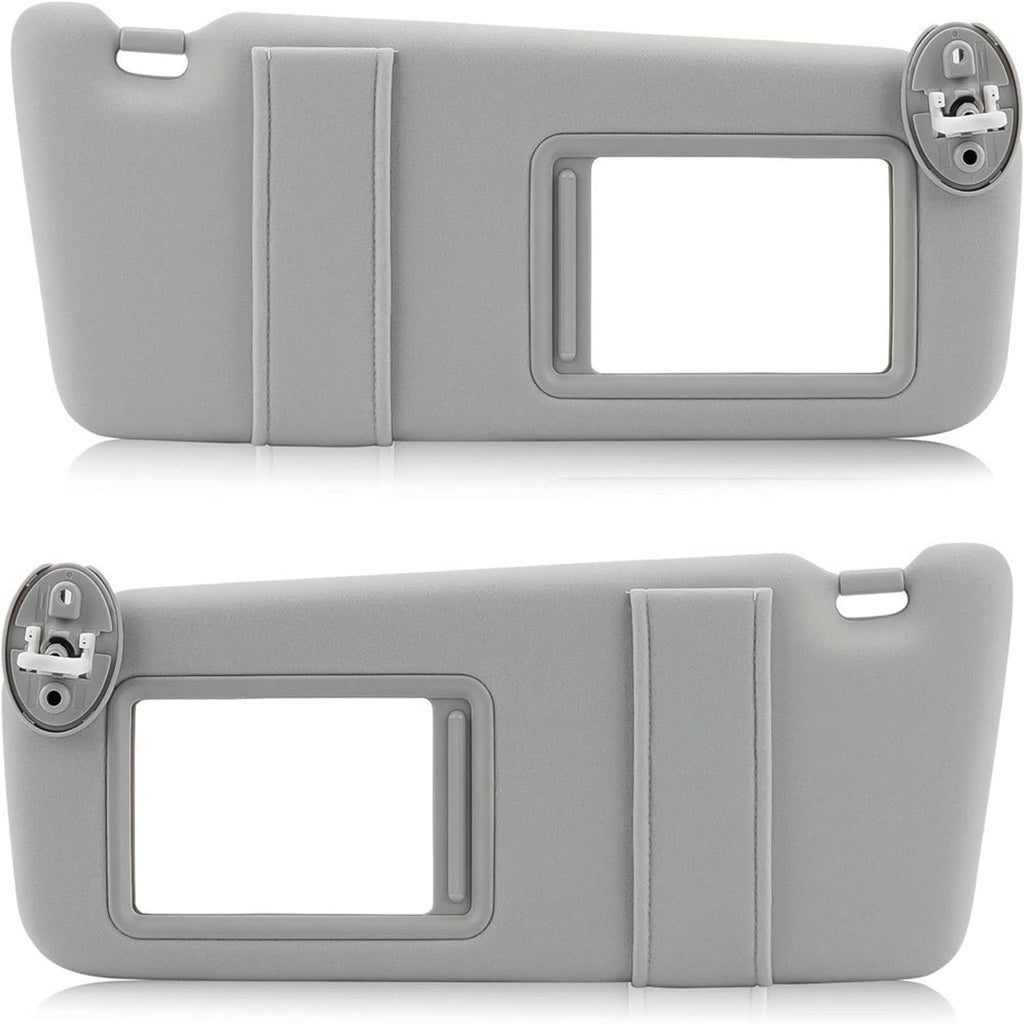 Gray sun visor pair front and rear, each with rectangular mirror cutout