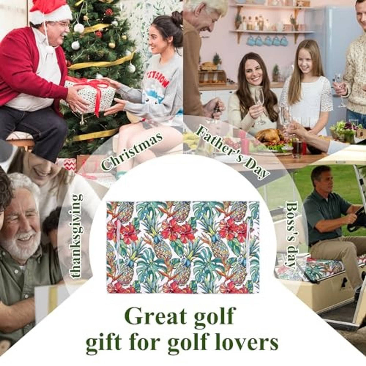 Golf cart seat cover blanket with colorful tropical print for golf gift idea
