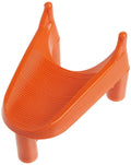 Orange plastic kicking tee with ridged top and three tripod legs