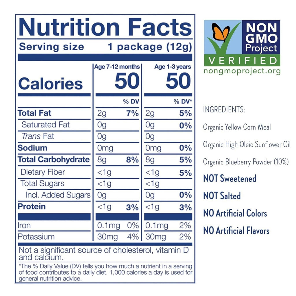 Little Bellies nutrition facts label with non-GMO and ingredient list for puffs