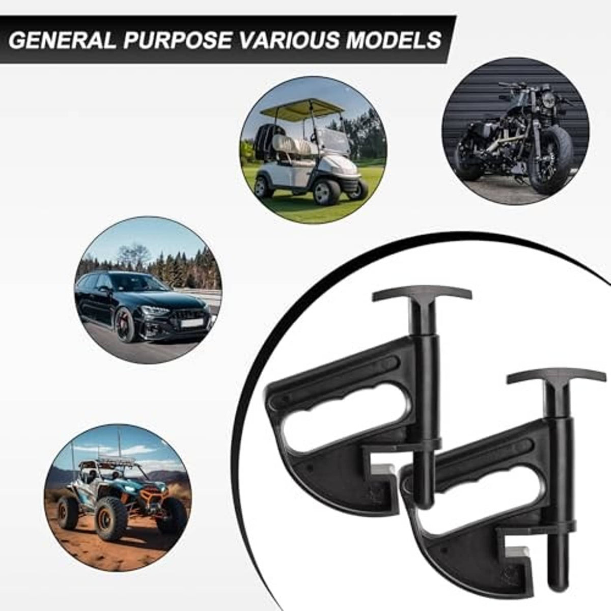 Two universal tire bead clamps with curved jaws and anti-slip pry handles