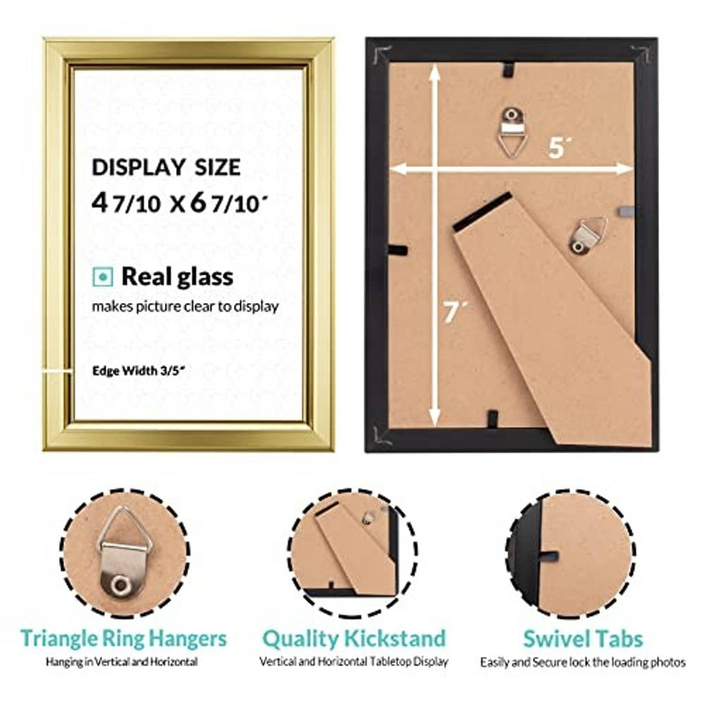 Gold 5x7 picture frame with teal mat and clear glass front