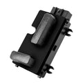 Black power seat switch with textured buttons and mounting tabs for connector side