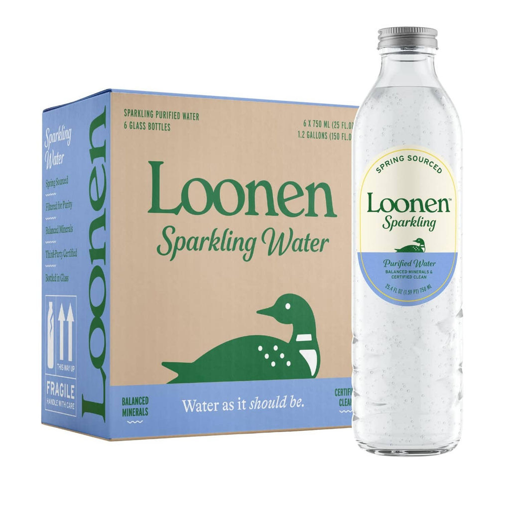 Loonen sparkling water glass bottle with six-pack carton, 25.33 fl oz