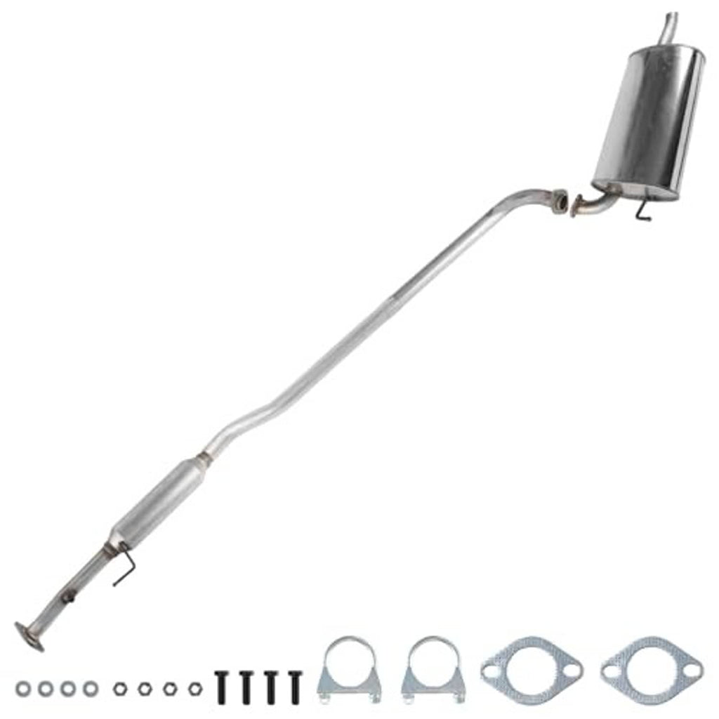 Stainless steel muffler and resonator exhaust assembly with extended inlet pipe