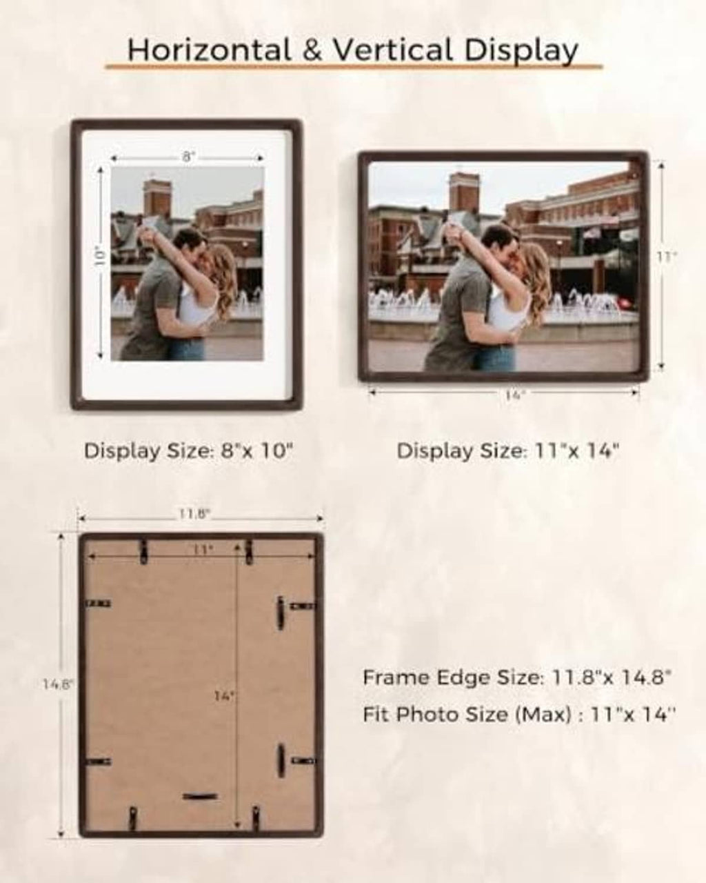 Wenge 11x14 picture frame size guide for horizontal and vertical display