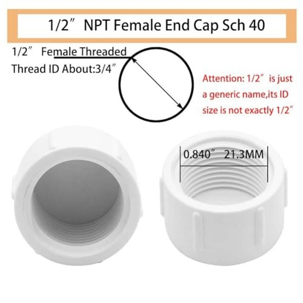 PVC female end cap plug close-up, showing deep internal thread profile