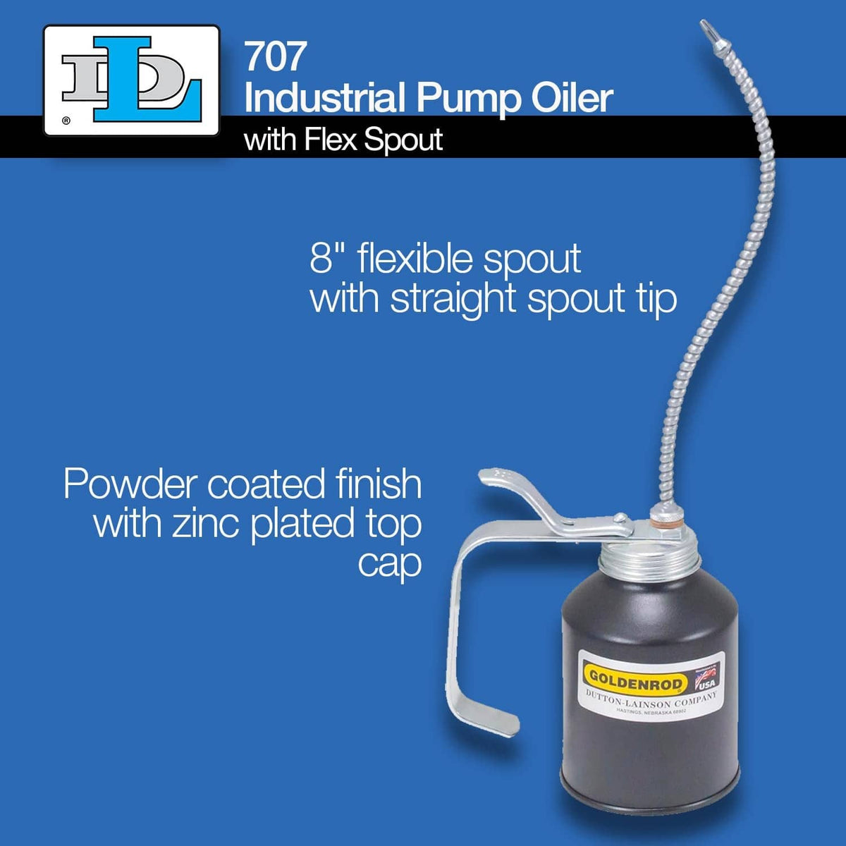 Black pump oiler with 8 in flexible spout and straight metal tip