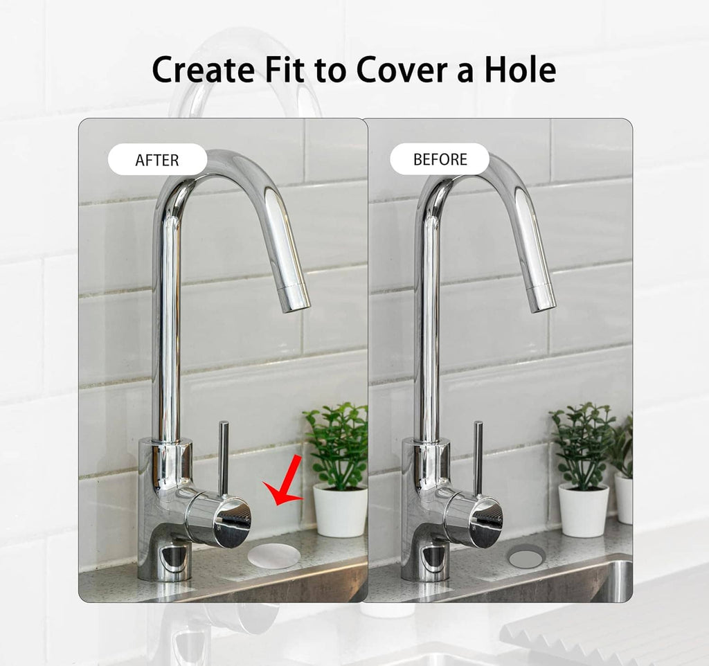 2-inch sink hole cover to cover faucet opening, before-and-after comparison