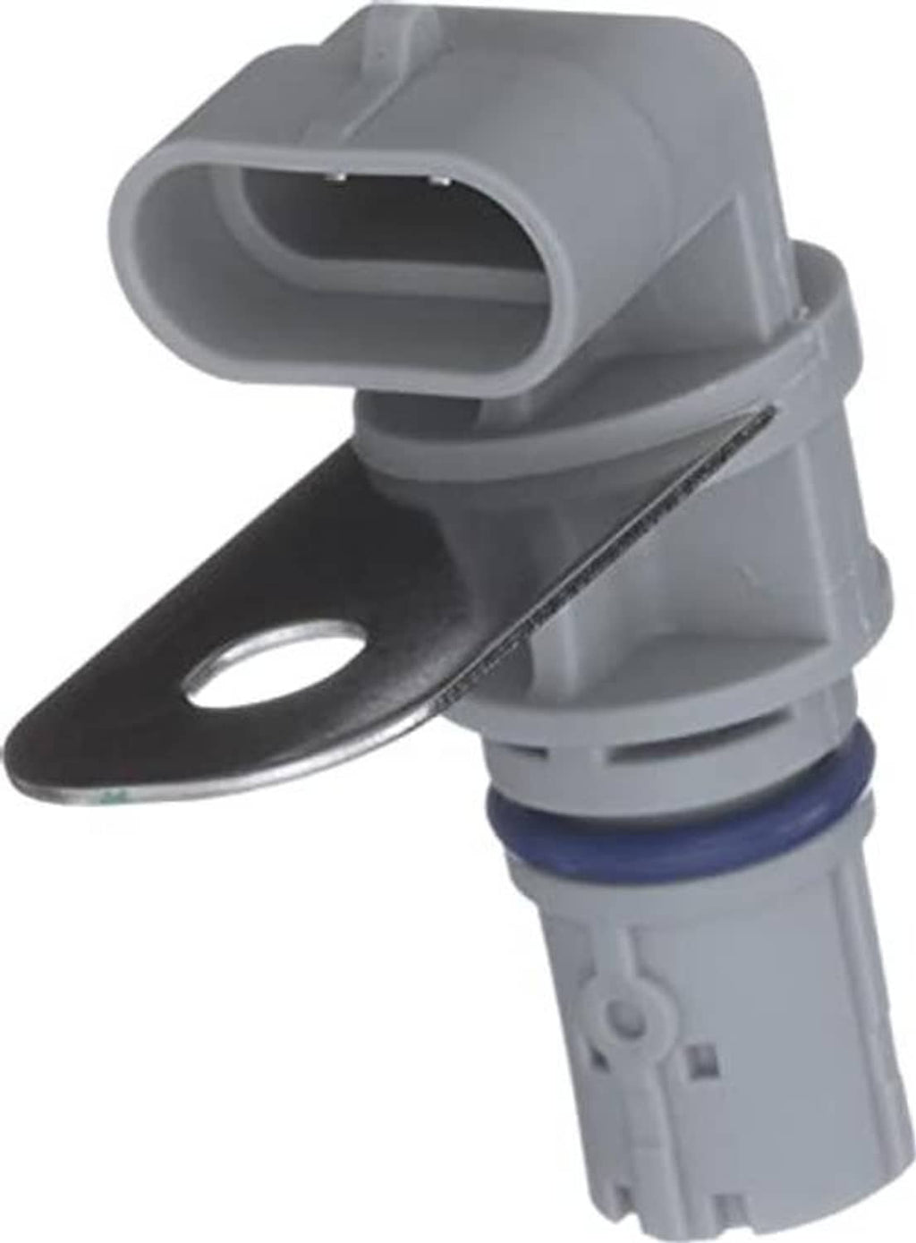 Engine crankshaft position sensor with gray housing, black connector, blue rubber seal
