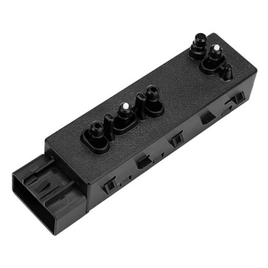 Black power seat control switch with multiple rocker knobs and wiring connector