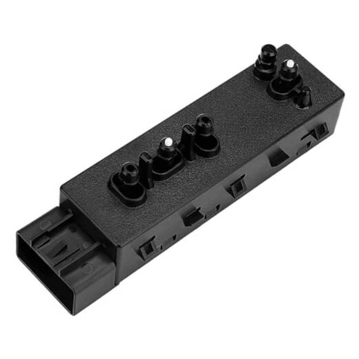 Black power seat control switch with multiple rocker knobs and wiring connector