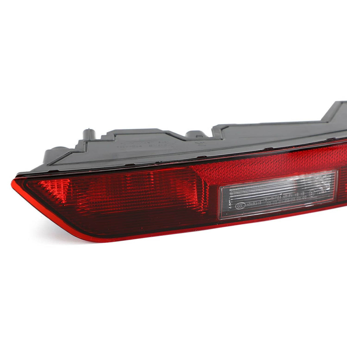Rear right tail light corner with red lens and clear rectangular reflector