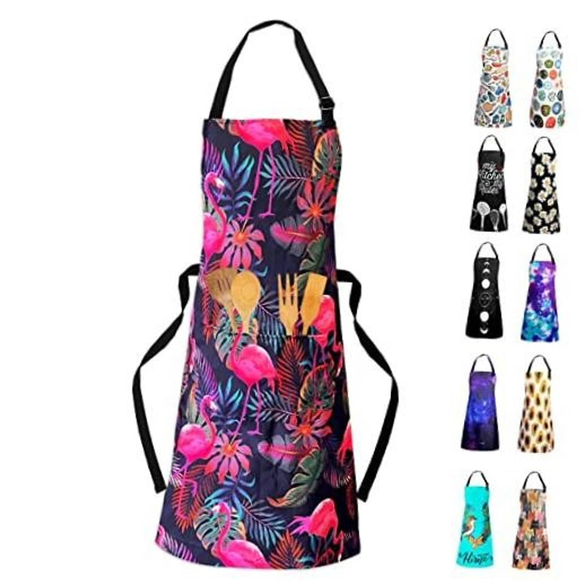 Flamingo waterproof bib apron with adjustable straps and two front pockets