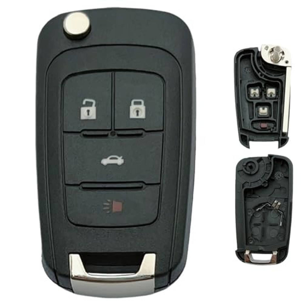Black key fob shell front with buttons; interior pieces shown