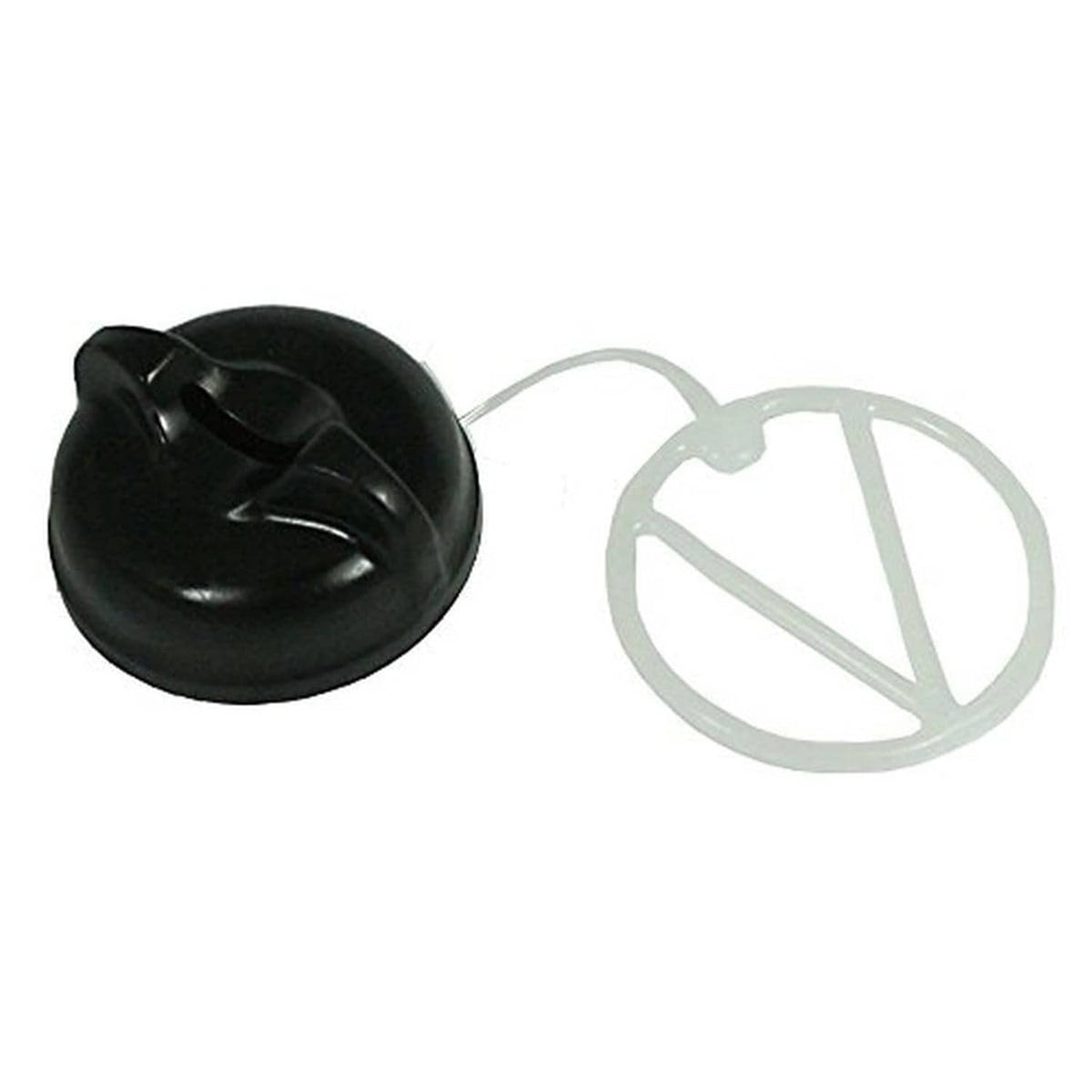 Chainsaw oil cap assembly with black cap and clear retainer disc