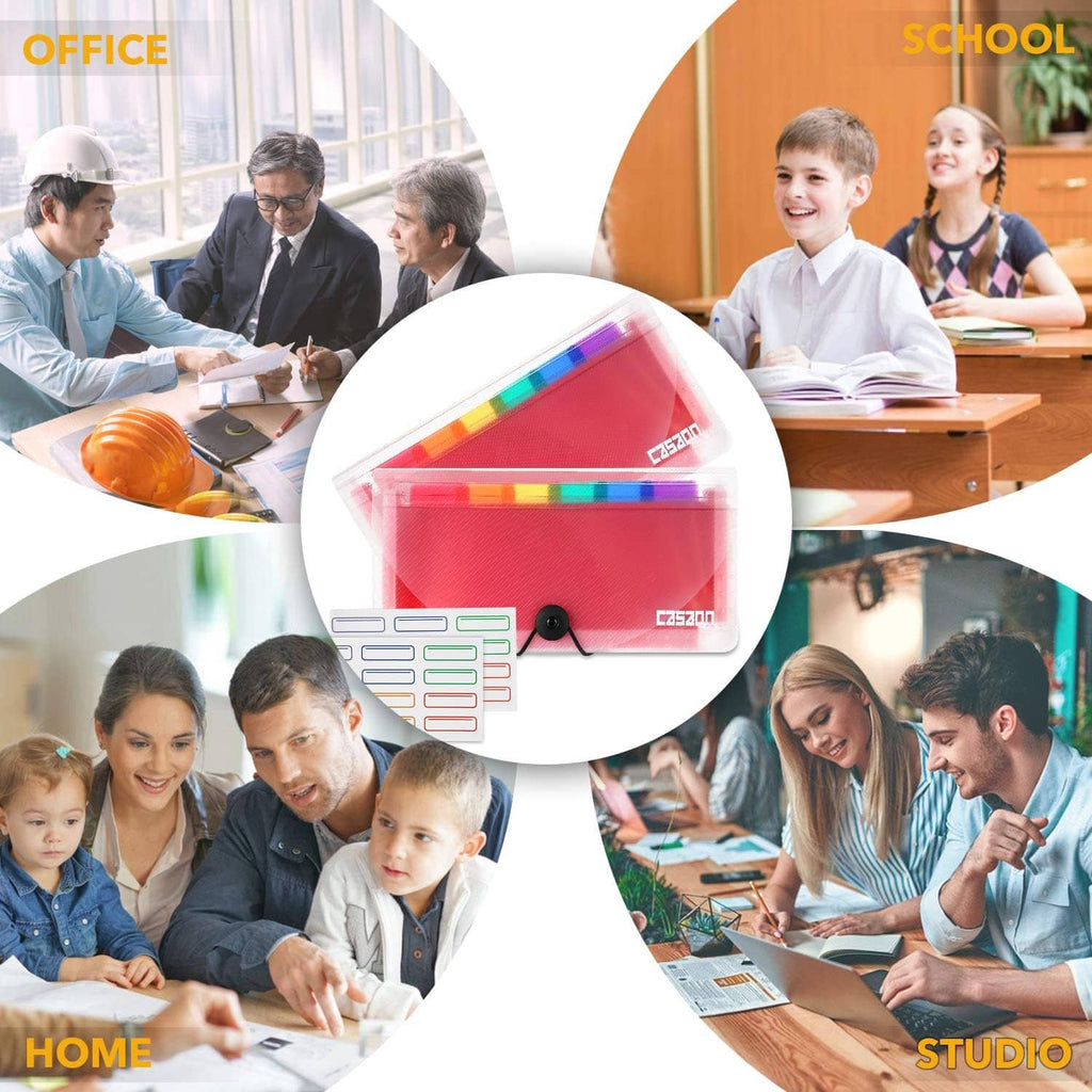 Expanding accordion organizer file with rainbow pockets for office, school, home, and studio