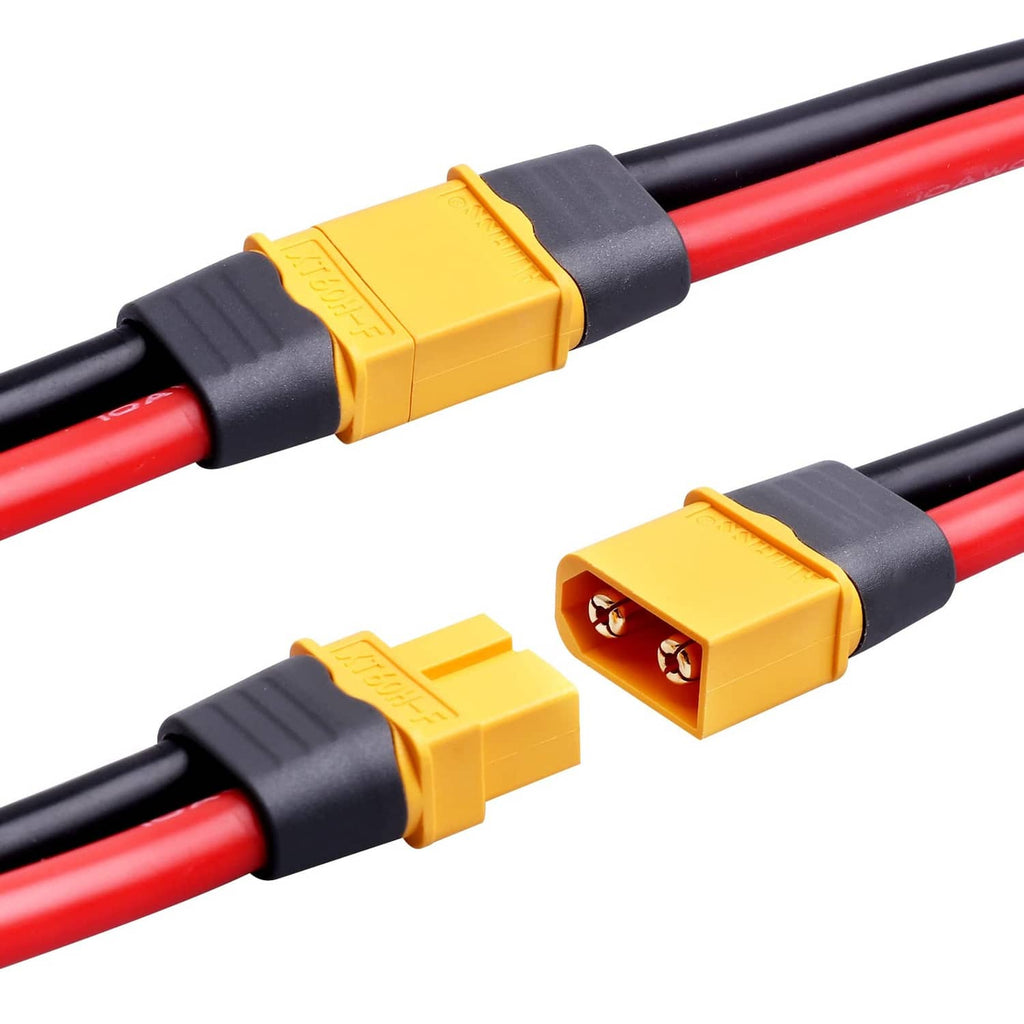 10 AWG red/black wires with paired XT60 connectors and yellow plastic housings
