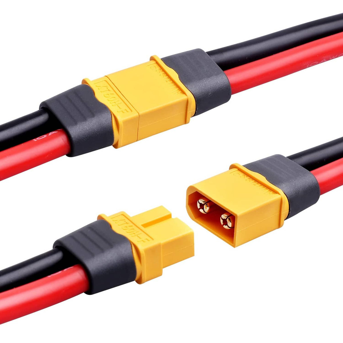 10 AWG red/black wires with paired XT60 connectors and yellow plastic housings