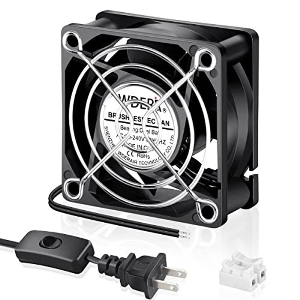 60mm square EC axial fan with metal mounting corners and attached power connectors