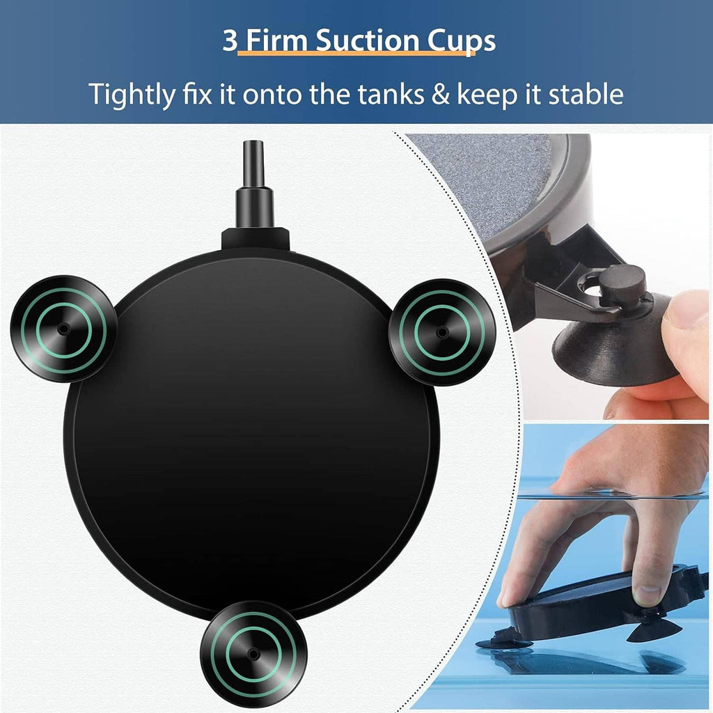 Air stone disc diffuser with three firm suction cups for stable tank attachment