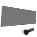 Gray sun shade cloth panel with metal grommets along edges and reinforced corners