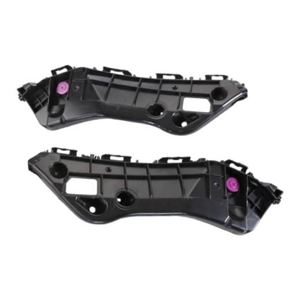 Front bumper bracket set, black plastic mounting frame with circular holes and tabs